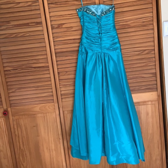 Exclusive Simon V turquoise strapless prom gown size XS formal wedding party - Picture 8 of 12